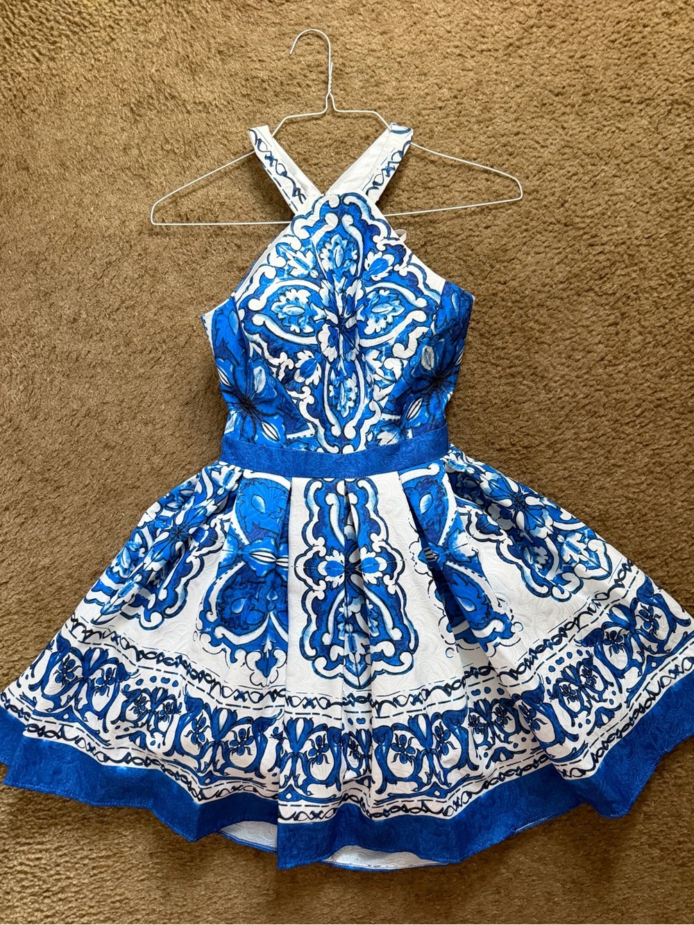 Camille La Vie Blue and White Printed Mini Dress